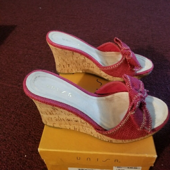 Unisa Laci Red Cork Wedge Sandals - Picture 2 of 4